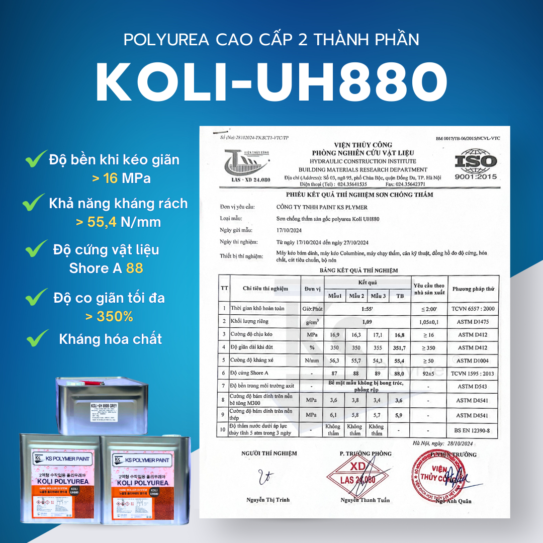 POLYUREA nguội KOLI-UH880 – Chống thấm sàn gốc Polyurea khô nhanh, bền bỉ
